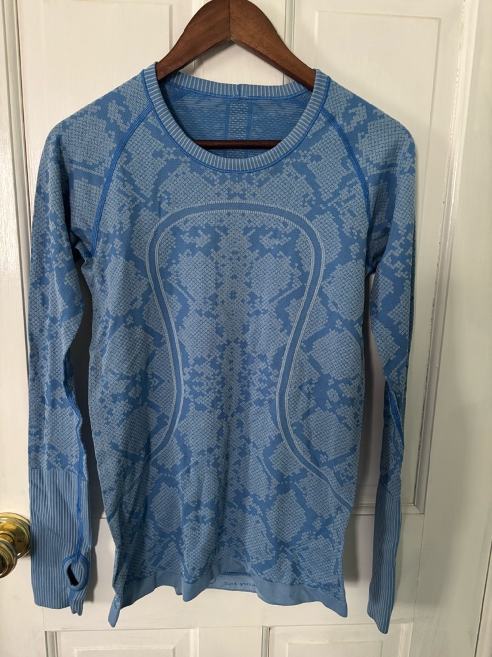 Lululemon Light Blue Snake-Print Performance Long Sleeve Top